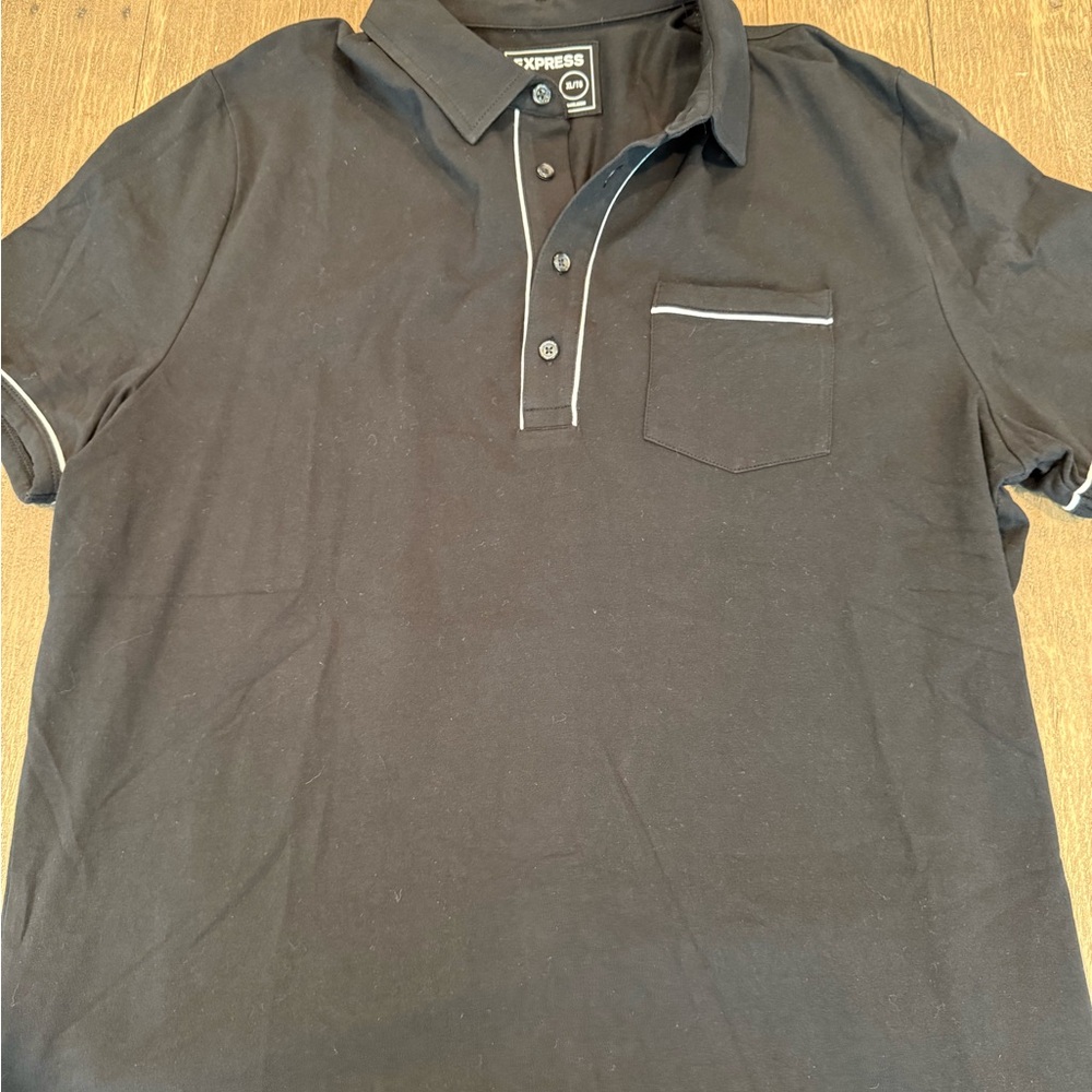 Express Men's Polo Shirt in Black with White Accents